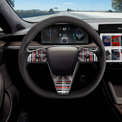 Plaid Performance Mode Tesla Steering Wheel Trim Decal Kit (3pcs) | Model S ’21-26
