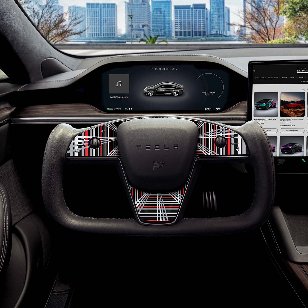 Plaid Performance Mode Tesla Steering Wheel Trim Decal Kit (3pcs) | Model S ’21-26