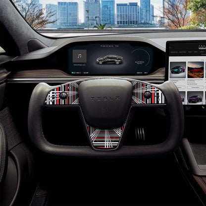 Plaid Performance Mode Tesla Steering Wheel Trim Decal Kit (3pcs) | Model S ’21-26