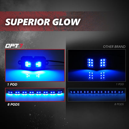 OPT7 Photon RGB 8PCS LED Rock Light w-Magnet Wide Angle Underglow Neon Lighting Kit