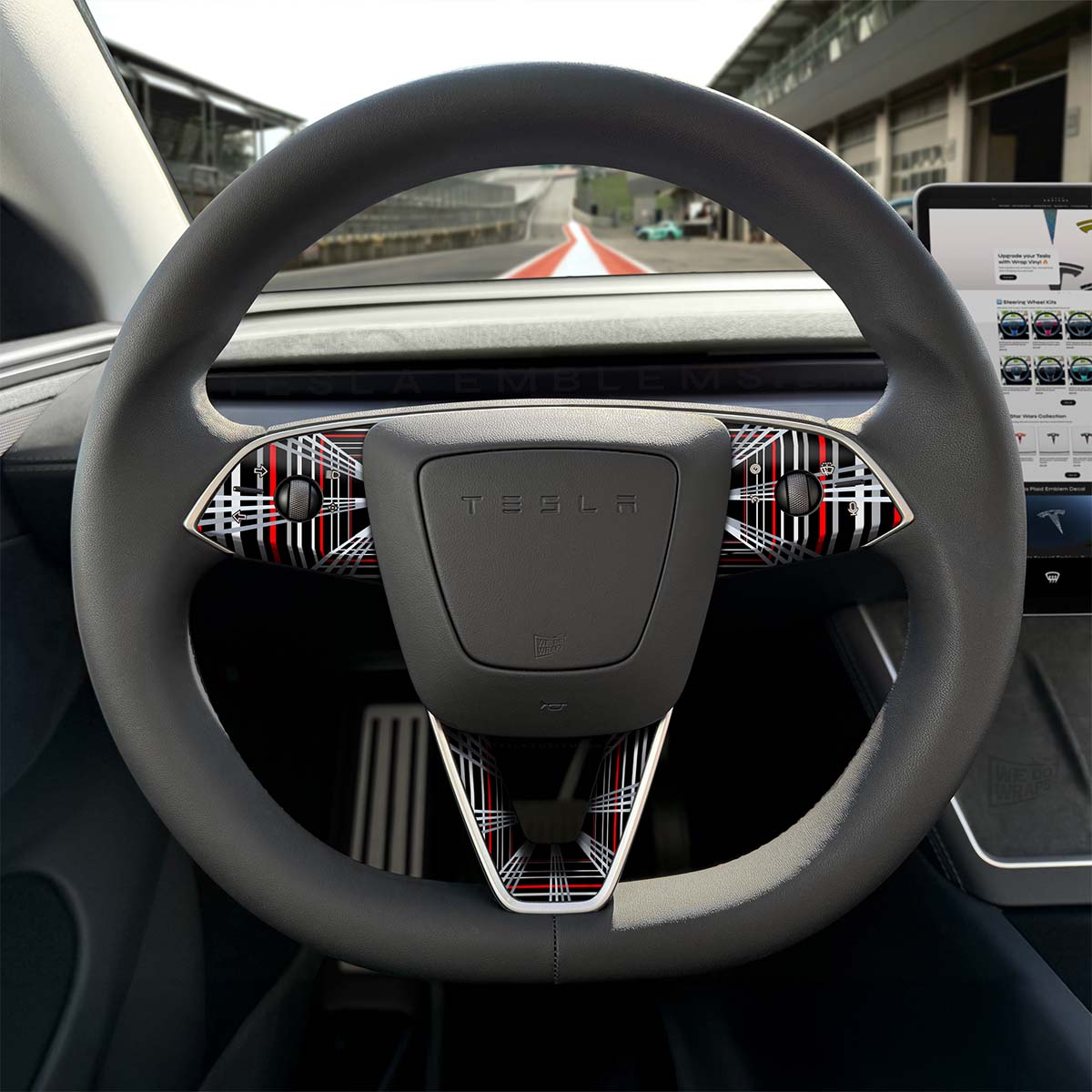 Plaid Performance Mode Tesla Steering Wheel Trim Decal Kit (3pcs) | Model 3
