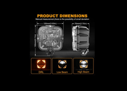 4" High-Low Beam Pod Lights + DRL | 90W | 8000lm | IP67 Waterproof