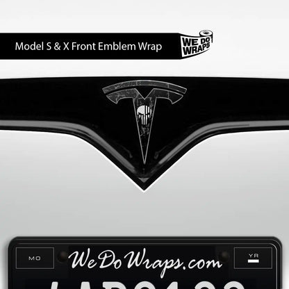 Distressed Skull Tesla Emblem Decals (Front + Back) | Model S
