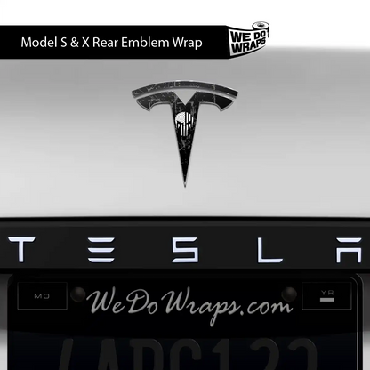 Distressed Skull Tesla Emblem Decals (Front + Back) | Model S