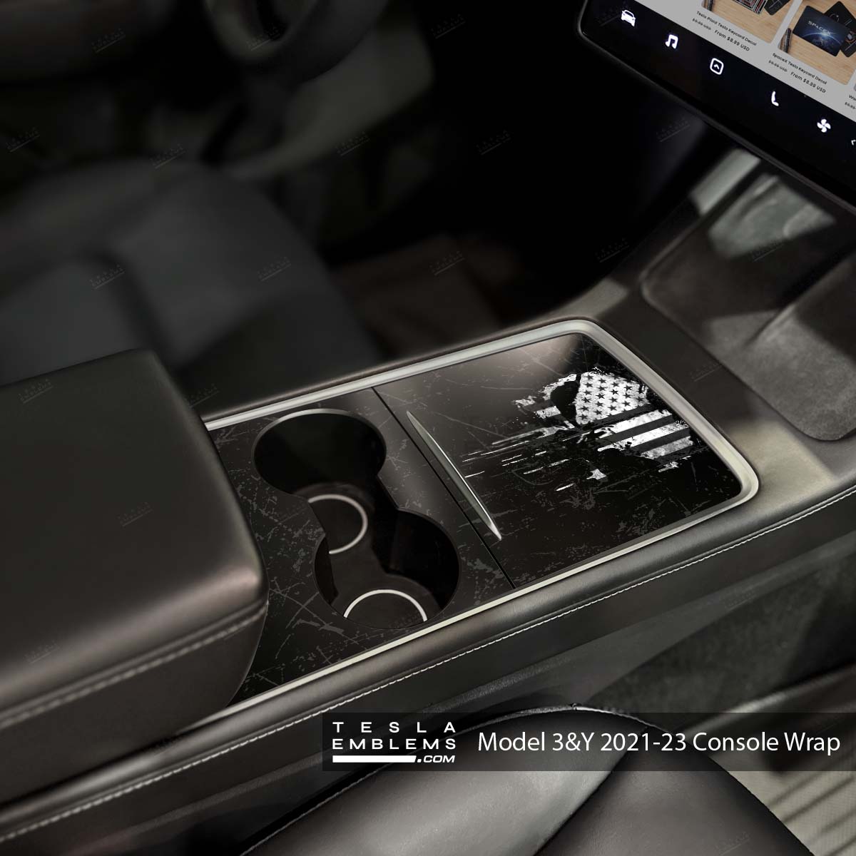 Distressed Skull | Tesla Center Console Wrap Kit | Model 3 '21-24