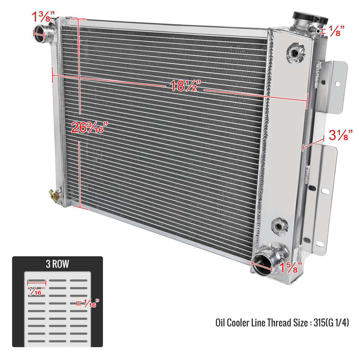 1967-1969 Chevrolet Camaro/ Pontiac Firebird V8 MT Aluminum 3-Row Performance Radiator