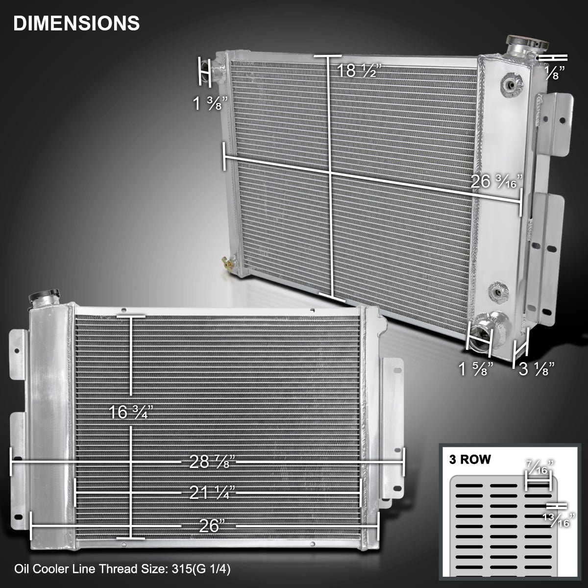 1967-1969 Chevrolet Camaro/ Pontiac Firebird V8 MT Aluminum 3-Row Performance Radiator