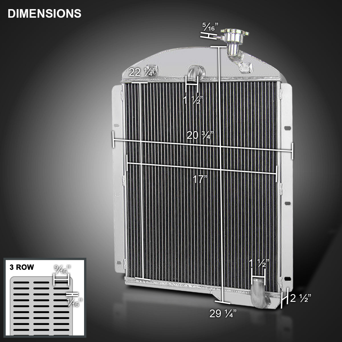 1941-1946 Chevrolet Pickup L6 6CYL Aluminum 3-Row Performance Radiator
