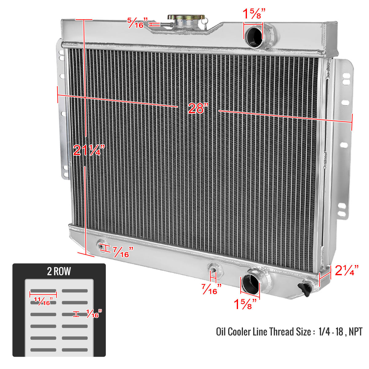 1959-1965 Chevrolet Impala/Bel Air/Biscayne/Chevelle Aluminum 2-Row Performance Radiator