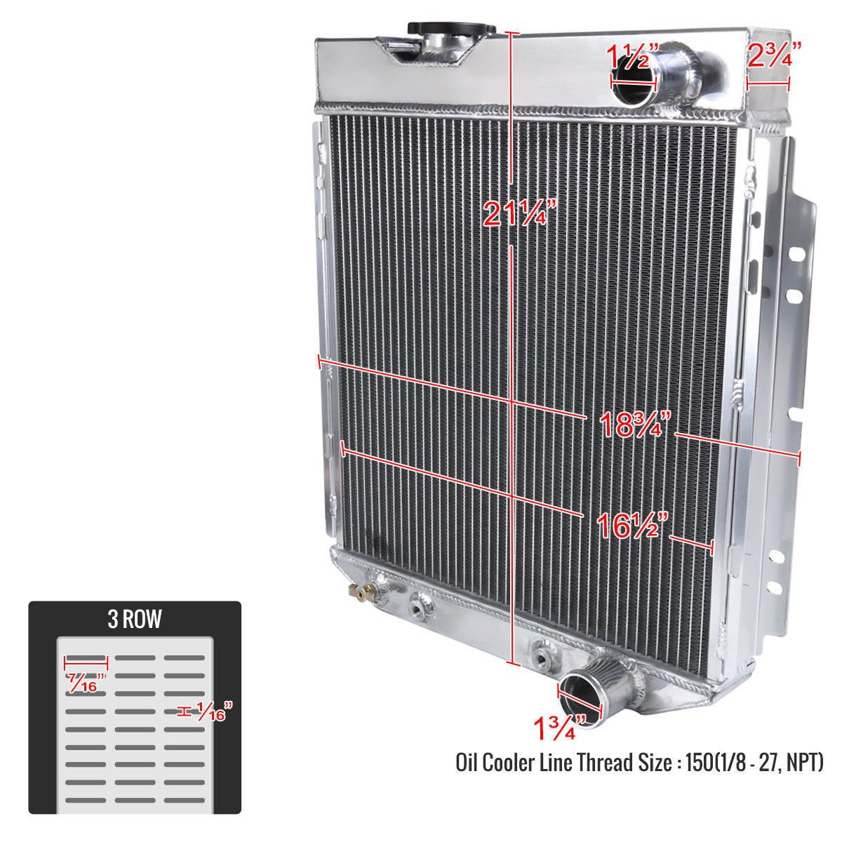 1964-1966 Ford Mustang Shelby V8 L6  Aluminum 3-Row Radiator