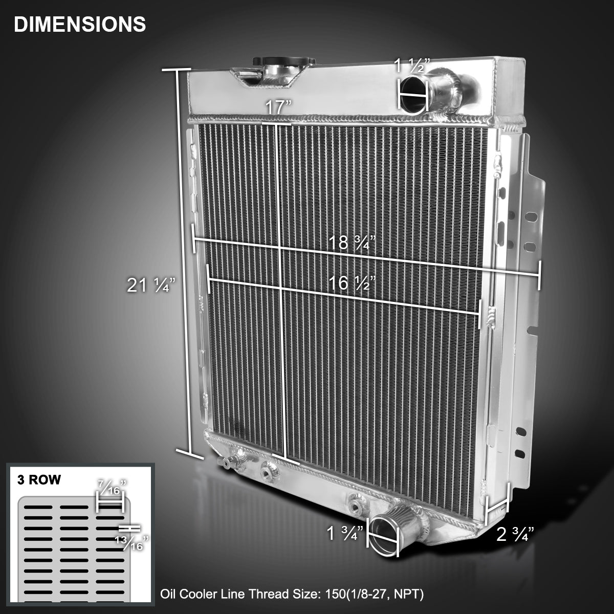 1964-1966 Ford Mustang Shelby V8 L6  Aluminum 3-Row Radiator