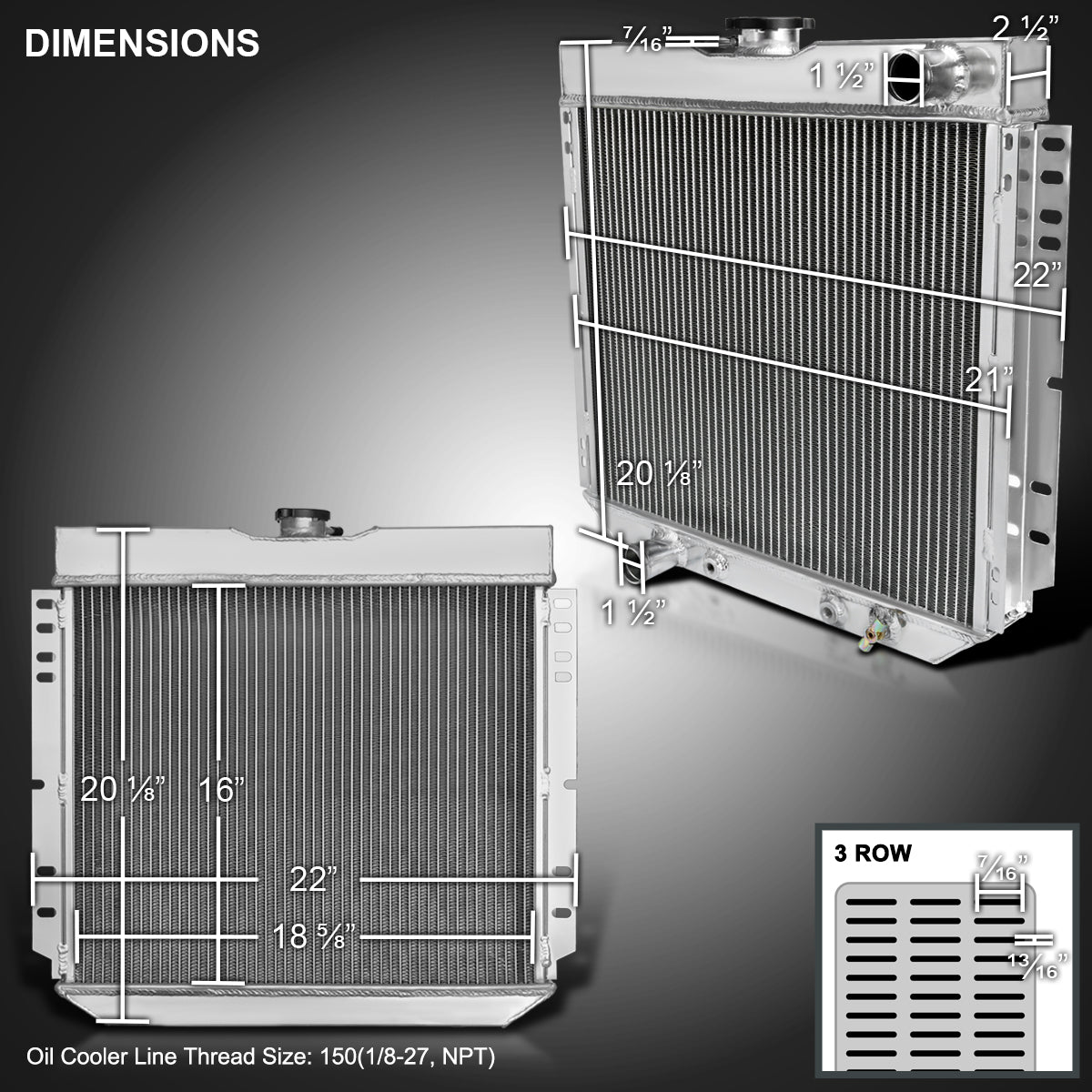1963-1977 Ford Mustang/Maverick/Falcon Mercury Comet/Cougar Aluminum 3-Row Performance Radiator