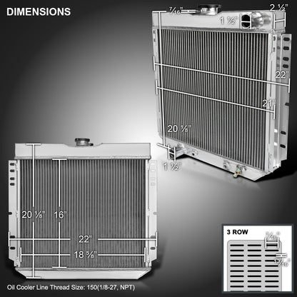 1963-1977 Ford Mustang/Maverick/Falcon Mercury Comet/Cougar Aluminum 3-Row Performance Radiator