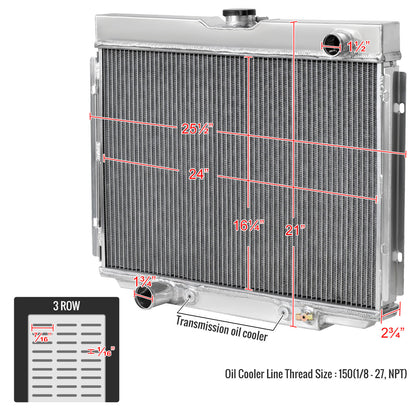 1967-1970 Ford Mustang/Fairlane/Ranchero/Torino Mercury Cougar 390ci V8 Aluminum 3-Row Performance Radiator