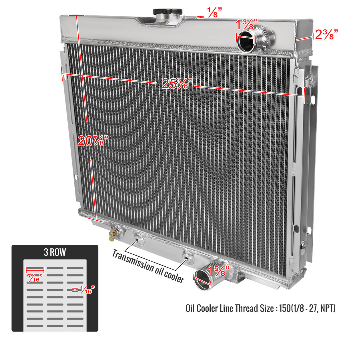 1967-1970 Ford Mustang/Fairlane/Ranchero Mercury Cougar Aluminum 3-Row Performance Radiator