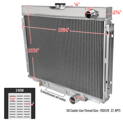 1967-1970 Ford Mustang/Fairlane/Ranchero Mercury Cougar Aluminum 3-Row Performance Radiator