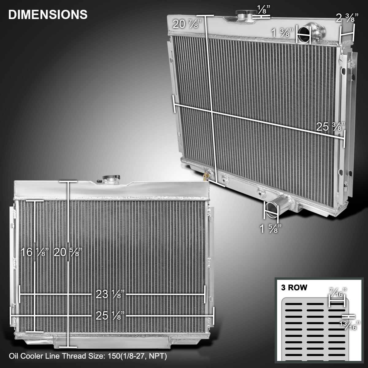 1967-1970 Ford Mustang/Fairlane/Ranchero Mercury Cougar Aluminum 3-Row Performance Radiator