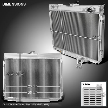1967-1970 Ford Mustang/Fairlane/Ranchero Mercury Cougar Aluminum 3-Row Performance Radiator