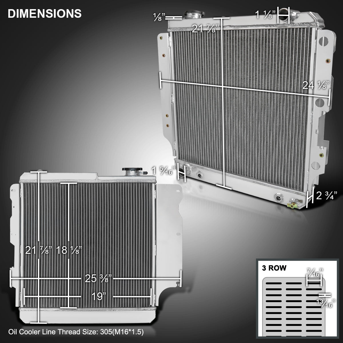 1987-2006 Jeep Wrangler TJ YJ 2.4L/4.2L Aluminum 3-Row Performance Radiator