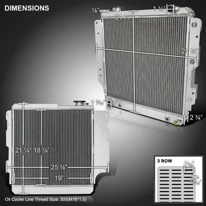 1987-2006 Jeep Wrangler TJ YJ 2.4L/4.2L Aluminum 3-Row Performance Radiator