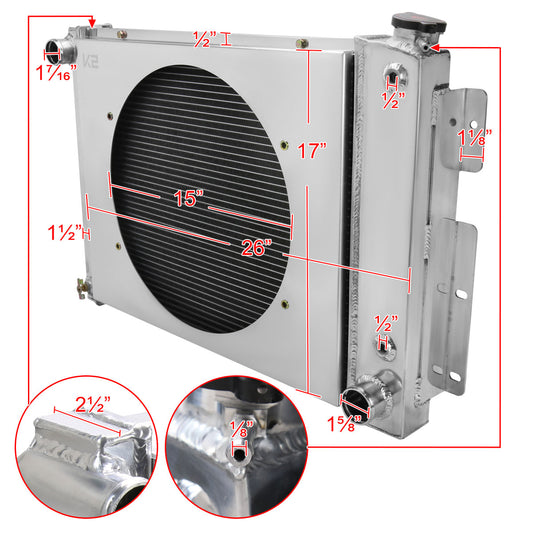 1967-1969 Chevrolet Camaro 4.1L L6 V8 3 Row Radiator with Fan Shroud