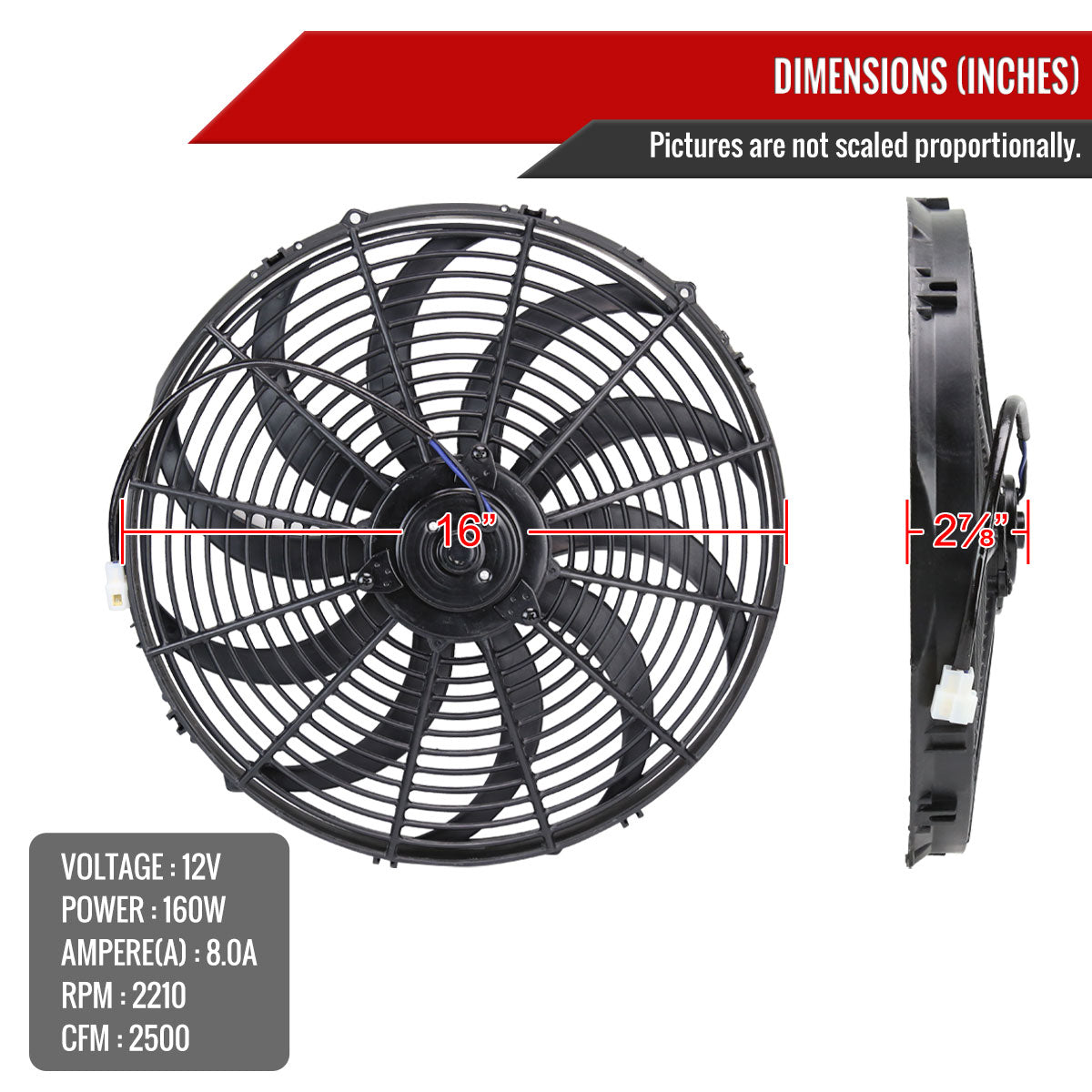 Universal 16 Inch 12V/160W Radiator Cooling Fan Kit