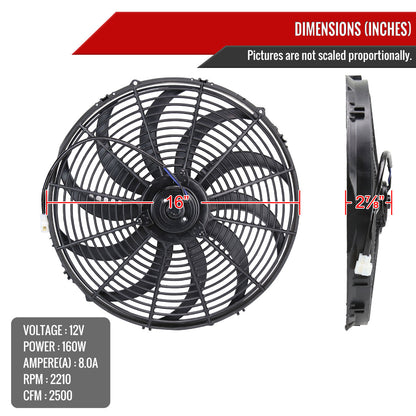 Universal 16 Inch 12V/160W Radiator Cooling Fan Kit