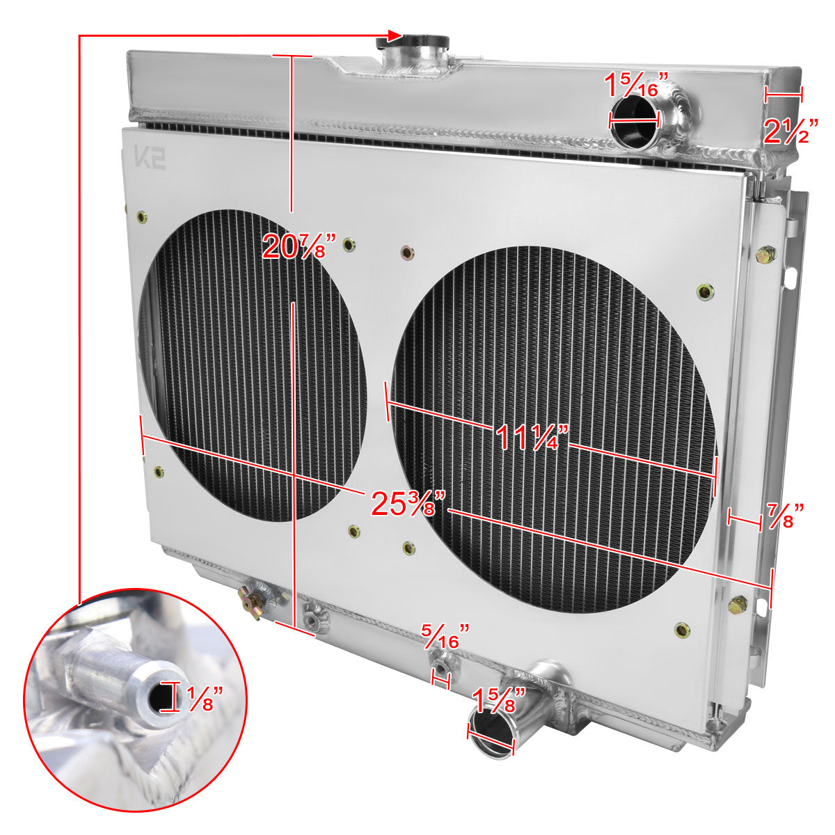 1967-1970 Ford Mustang/Fairlane/Ranchero Mercury Cougar 3-Row Radiator with Dual Fan Shroud Design