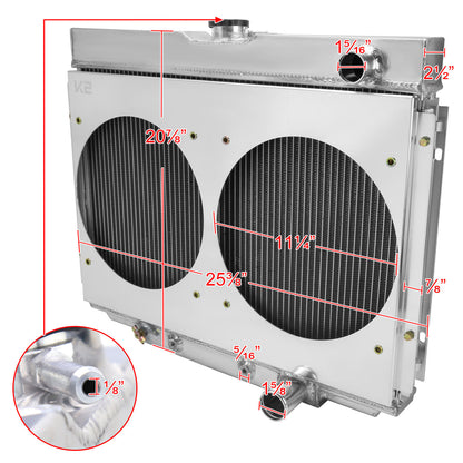 1967-1970 Ford Mustang/Fairlane/Ranchero Mercury Cougar 3-Row Radiator with Dual Fan Shroud Design