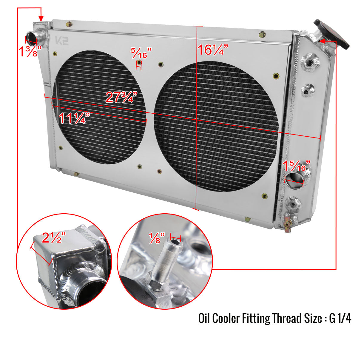 1982-2002 Chevrolet S10/Blazer/Corvette 3 Row Radiator with Dual Fan Shroud Design