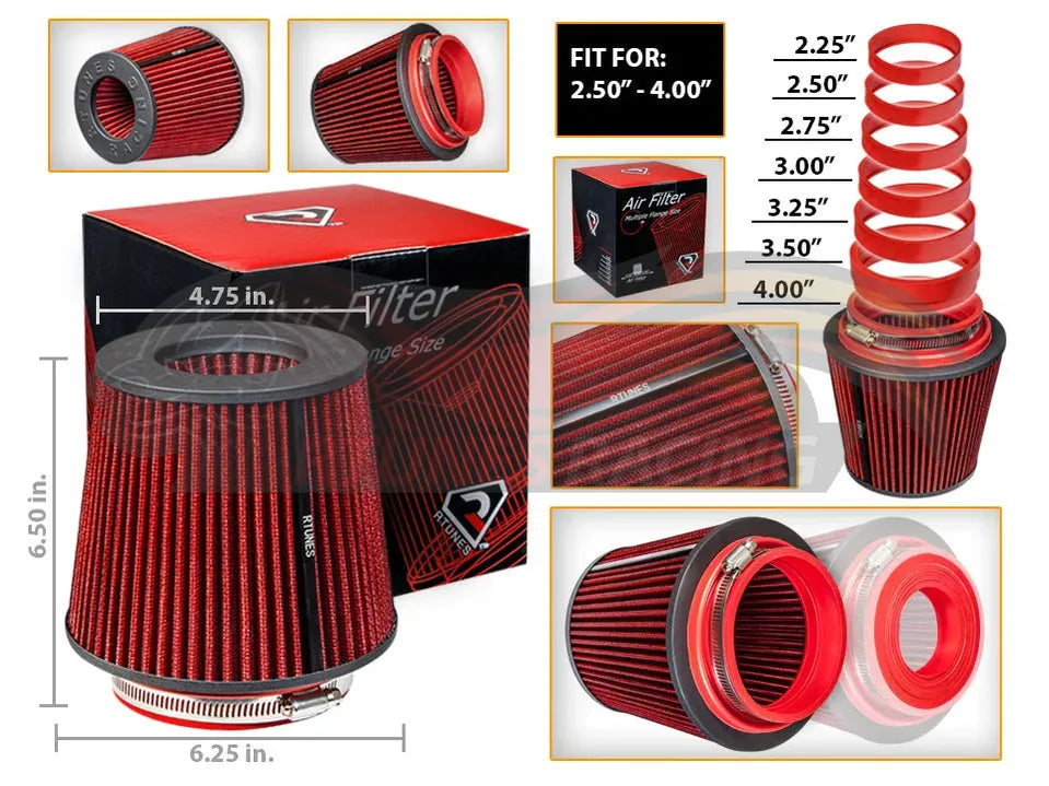 Rtunes Racing Universal Air Intake Cone Filter Cover Heat Shield Stainless Steel Black Cover with Filter | Rtunes Racing | SHIELD-CK-RAFR