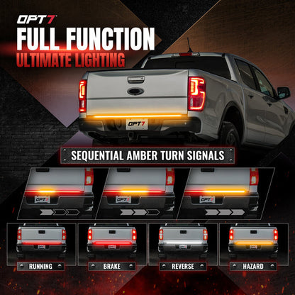 OPT7 Redline Parlux Triple Tailgate Light Bar 60" Bundle with Sidekick Running Board Light LED Strip Kit with Warning Mode