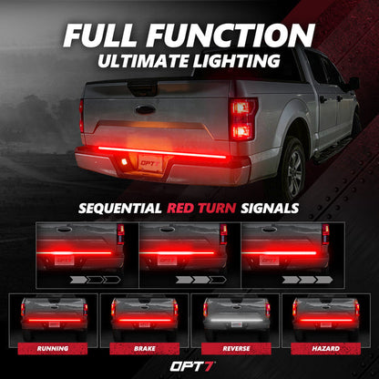 OPT7 Redline Triple Tailgate Light Bar 60" Bundle for Ford F150 18-20 Easy Connect Harness
