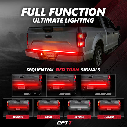 OPT7 Redline Triple Tailgate Light Bar 60" Bundle with Sidekick Running Board Light LED Strip Kit with Warning Mode