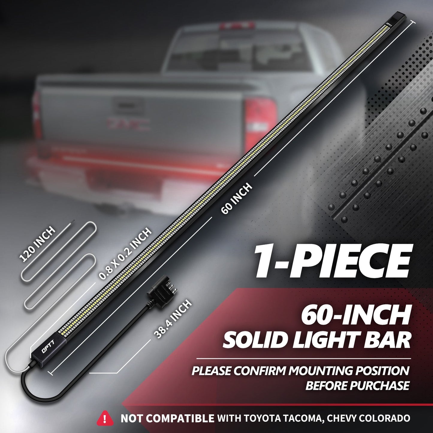 OPT7 Redline Triple Tailgate Light Bar 60" Bundle with Sidekick Running Board Light LED Strip Kit with Warning Mode