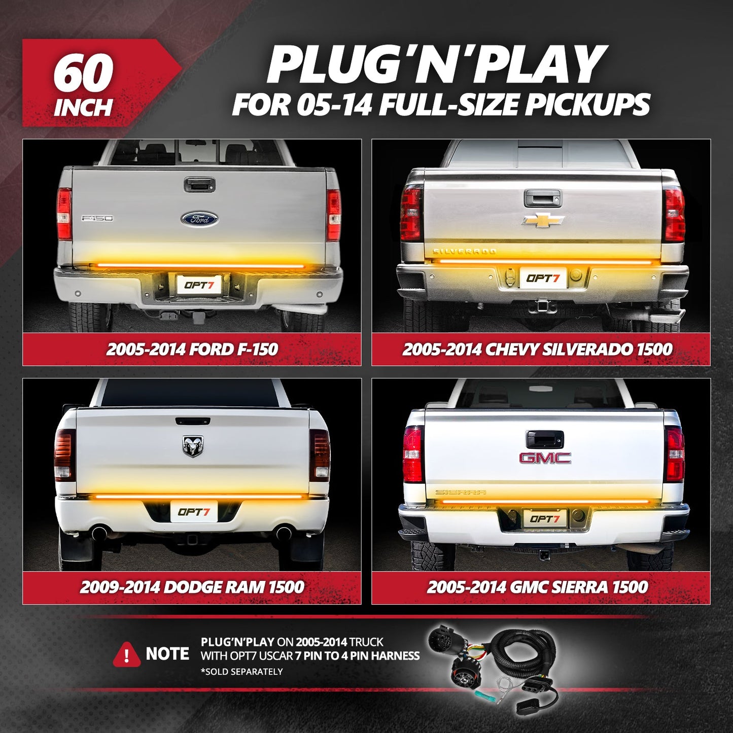 Redline Triple  Row LED Tailgate Light Bar with Reverse Light, Brake Light & Sequential Turn Signals