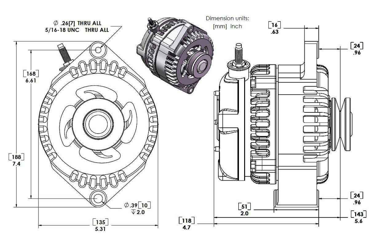 Mechman 170 Amp Reverse Rotation Marine Alternator Ski / Wake Boats 12SI - V-Belt Pulley