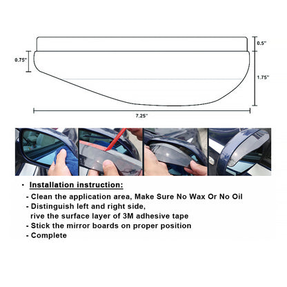 Universal Clear PVC Plastic Side Mirror Visors - 2PC