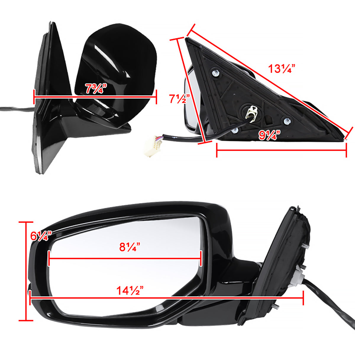 2013-2017 Honda Accord Power Heated/Defrost 7-Pin Glossy Black Side Mirror w/ LED Turn Signal Light - Driver Side Only