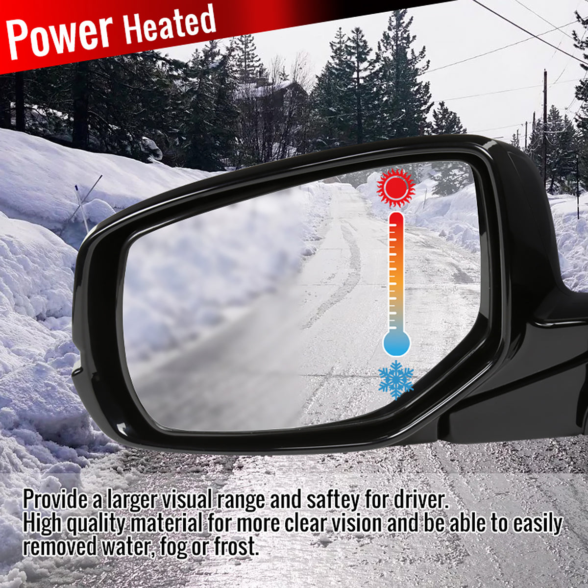 2013-2017 Honda Accord Power Heated/Defrost 7-Pin Glossy Black Side Mirror w/ LED Turn Signal Light - Passenger Side Only