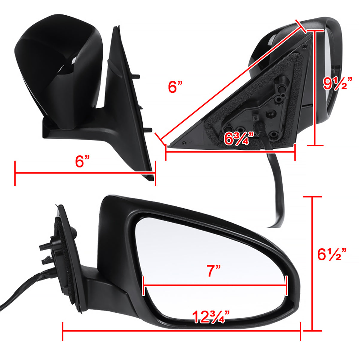 2012-2014 Toyota Camry Glossy Black 3-Pin Power Adjustable Side Mirror - Passenger Side Only