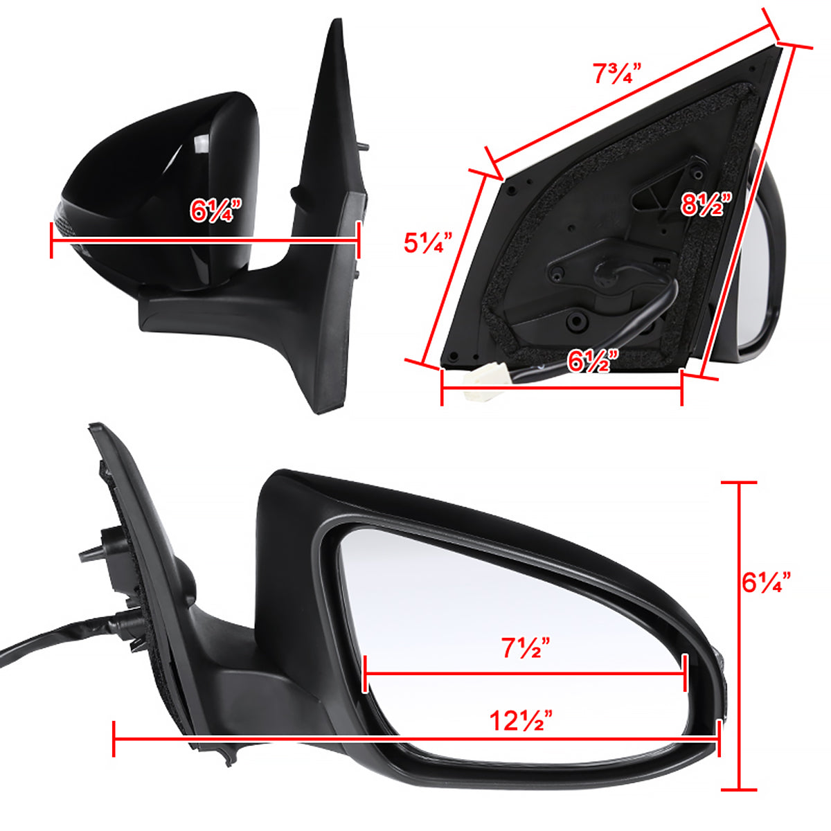 2014-2018 Toyota Corolla Glossy Black 7-Pin Power Adjustable & Heated Side Mirror w/ LED Turn Signal Light - Passenger Side Only