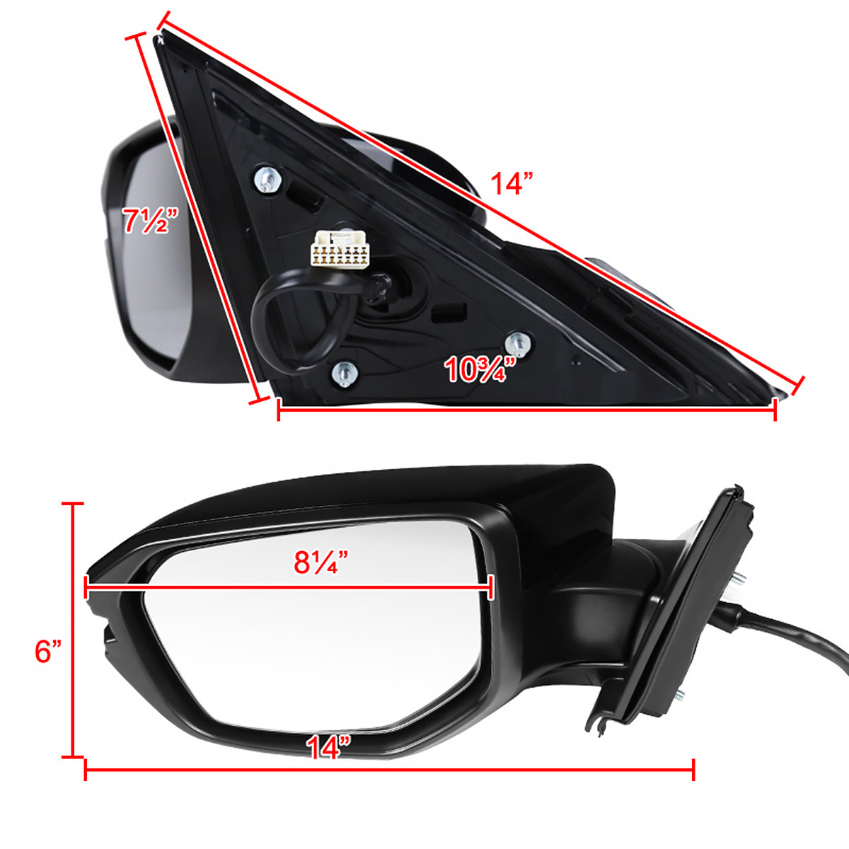 2016-2018 Honda Civic Glossy Black 7-Pin Power Adjustable & Heated Side Mirror w/ LED Turn Signal Light - Driver Side Only
