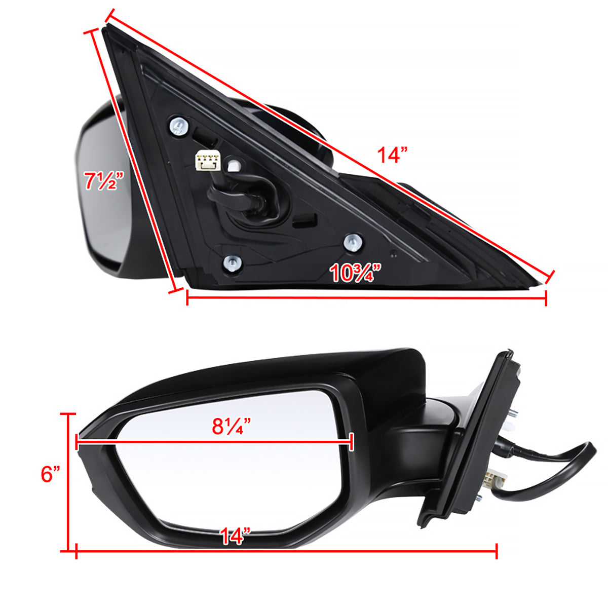 2016-2018 Honda Civic Glossy Black 3-Pin Power Adjustable Side Mirror - Driver Side Only