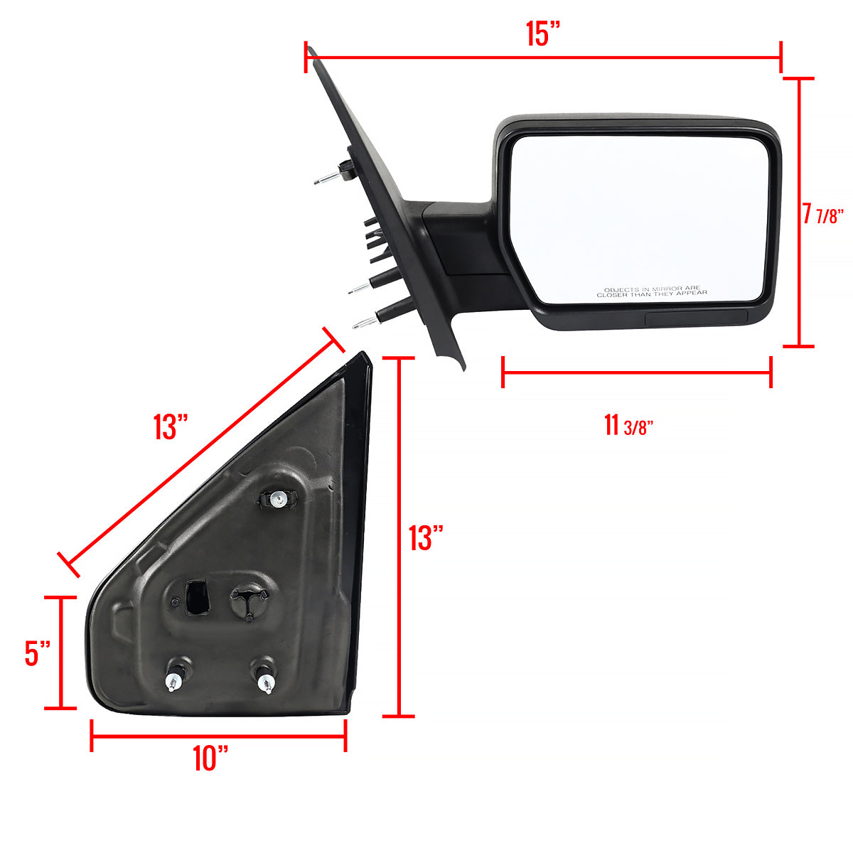 2004-2006 Ford F-150 Black Manual Adjustable Side Mirror - Passenger Side Only
