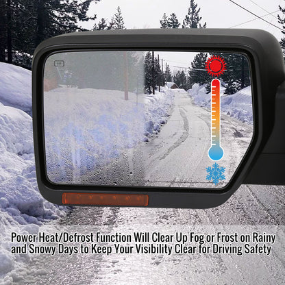 2007-2014 Ford F-150 Chrome Power Adjustable & Heated Side Mirror w/ LED Amber Turn Signal & Puddle Light - Driver Side Only