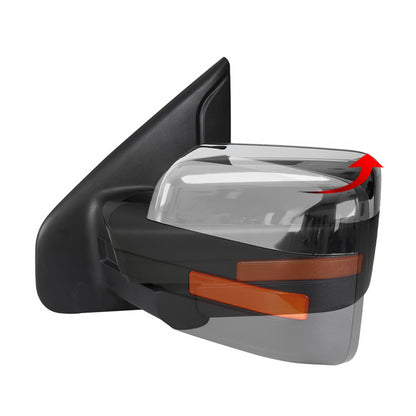 2007-2014 Ford F-150 Chrome Power Adjustable & Heated Side Mirror w/ LED Amber Turn Signal & Puddle Light - Driver Side Only