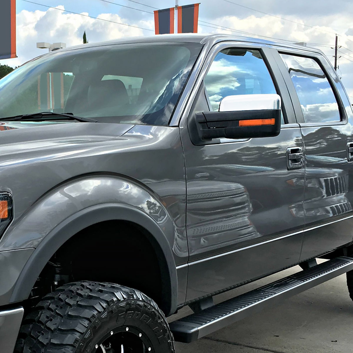 2007-2014 Ford F-150 Chrome Power Adjustable & Heated Side Mirror w/ LED Amber Turn Signal & Puddle Light - Driver Side Only