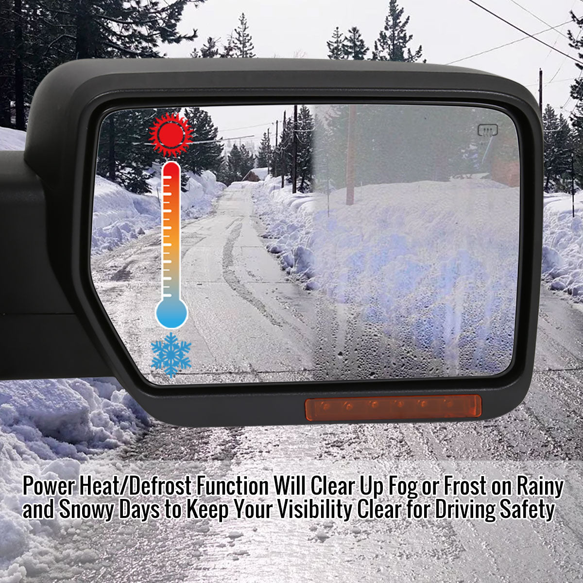 2007-2014 Ford F-150 Chrome Power Adjustable & Heated Side Mirror w/ LED Amber Turn Signal & Puddle Light - Passenger Side Only
