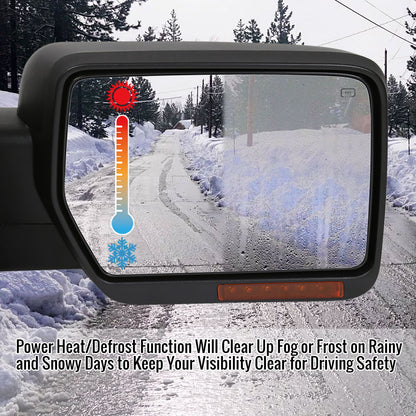 2007-2014 Ford F-150 Chrome Power Adjustable & Heated Side Mirror w/ LED Amber Turn Signal & Puddle Light - Passenger Side Only